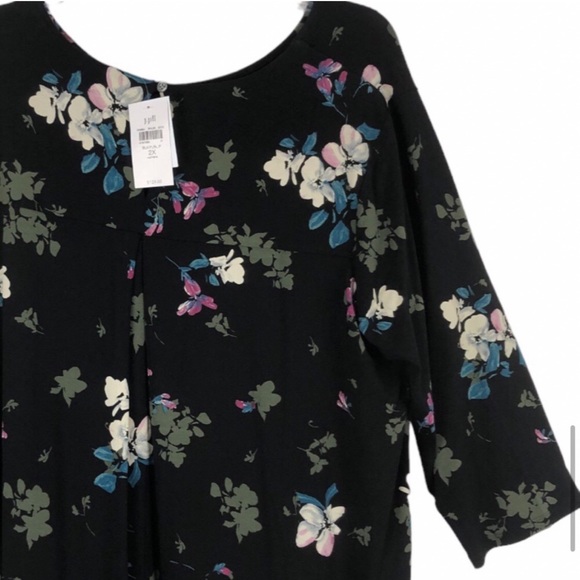 J Jill Wearever Perfect Black Floral Ballet Sleeve Dress Size 2X - Picture 9 of 16